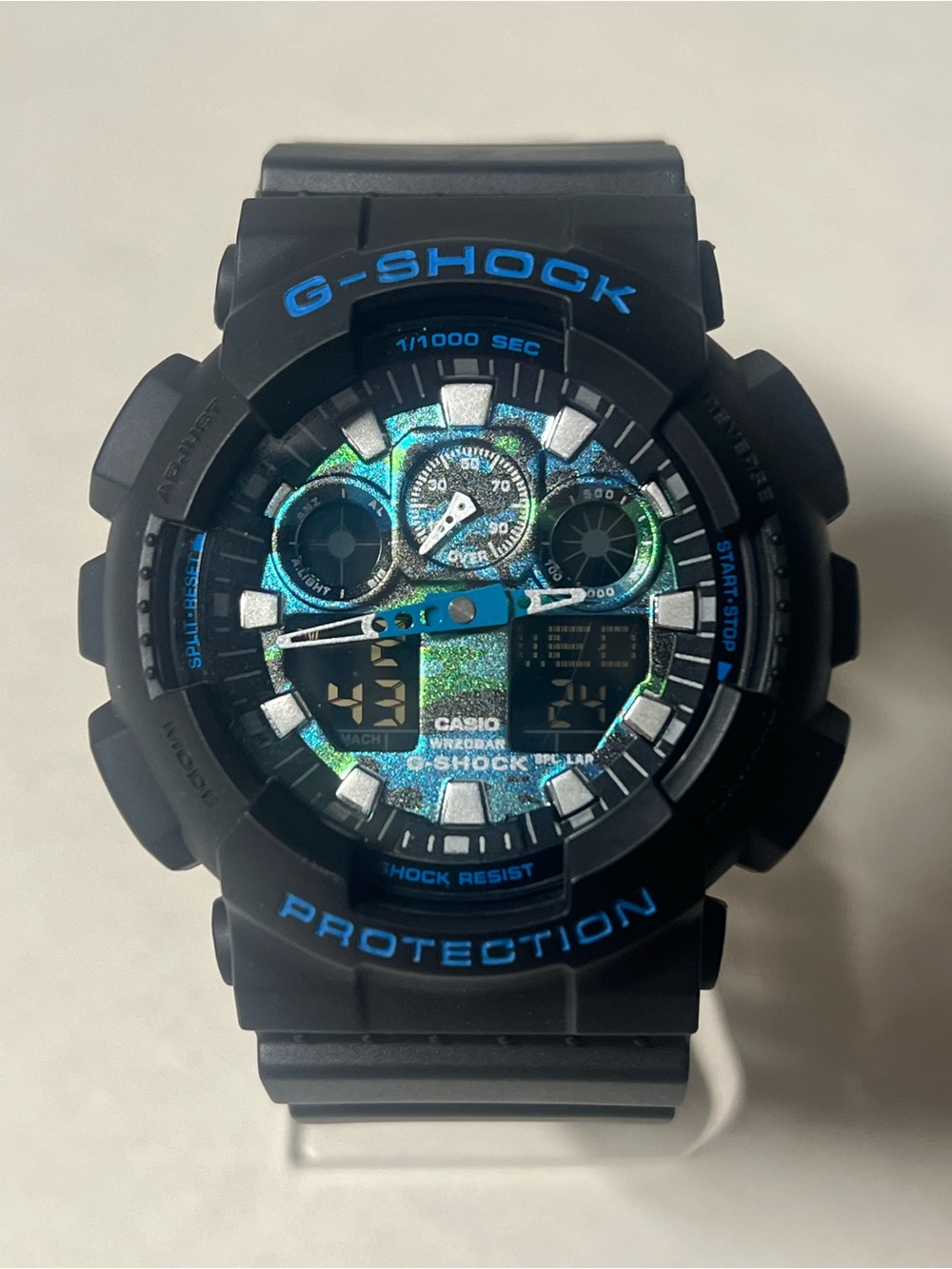Casio G-Shock Men’s Watch Black Band with Blue Camouflage
